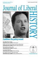 Cover of Journal of Liberal History 92 – Special issue: Liberal Democrats and the coalition: the policy record